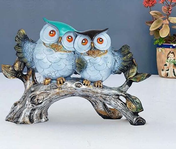 Owl Family Sitting on Tree Decorative Bird Showpieces Statue for Home Decor Living Room Bedroom Wall Shelf Table Top Garden Decoration Items -6